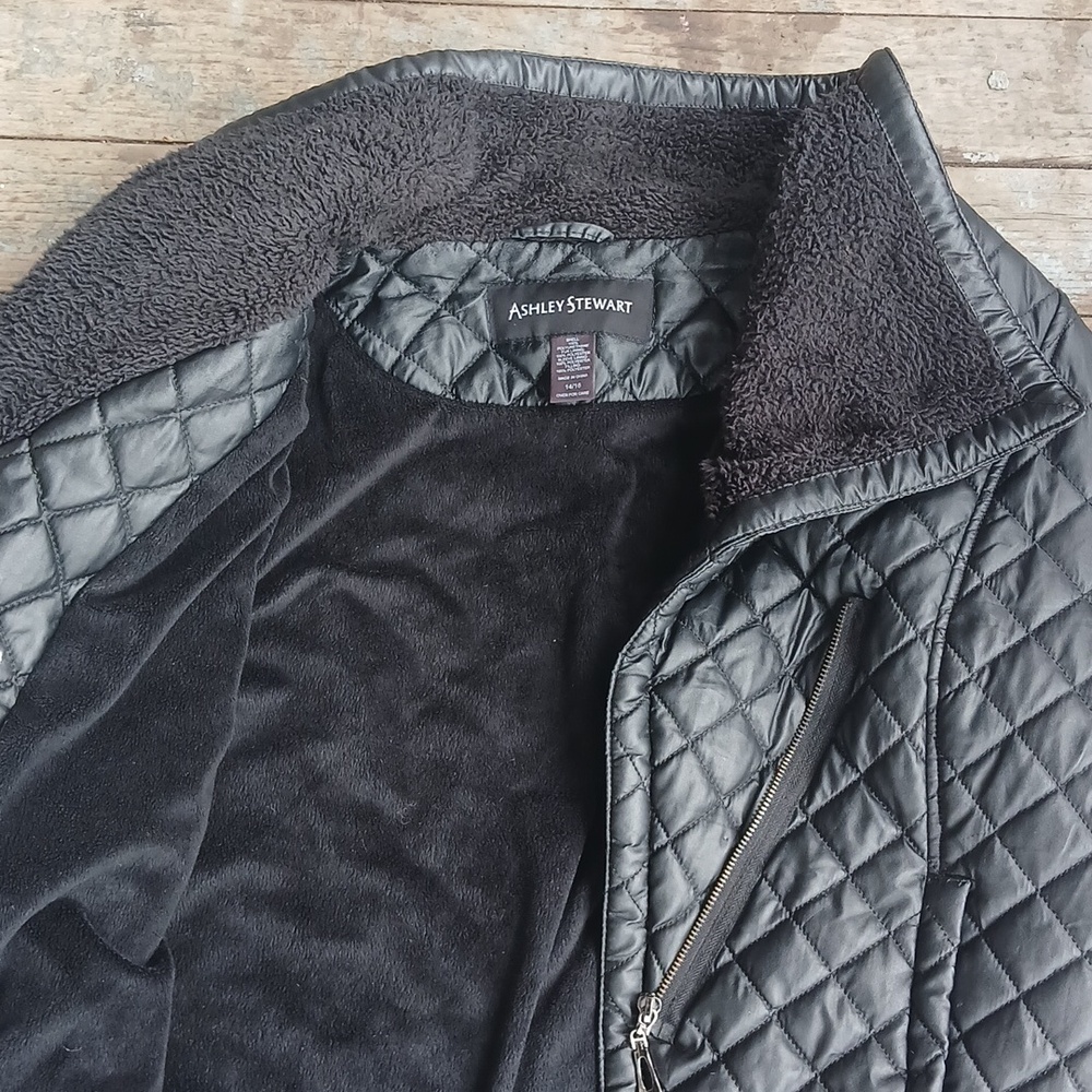 GUC Ashley Stewart Quilted Fleece Lined Black Jacket Size 14/16 - Picture 3 of 7